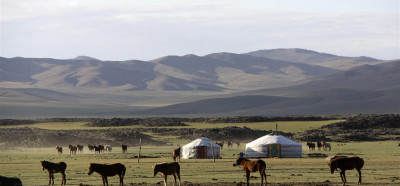 Tipična scena: travniki, geri (nomadski šotori) in živina