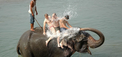 Kopanje s sloni v Chitwanu